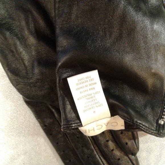 New! Cache Black Soft Leather Gloves with Gold Zipper - Picture 10 of 10